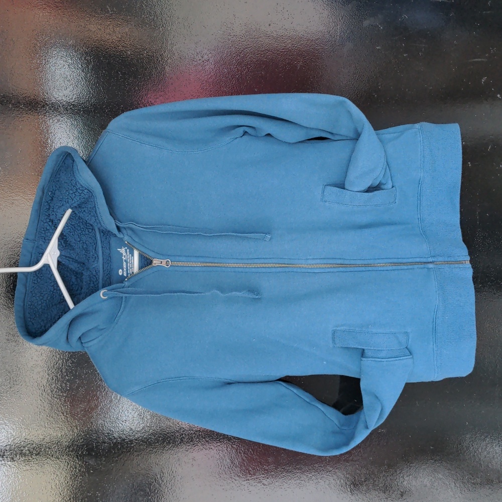 S light blue, fleece lined body & hood, sweater jacket full zip with pockets